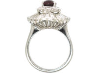 14ct White Gold Baguette Diamond & Ruby Ballerina Ring