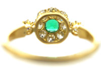 Edwardian 18ct Gold, Emerald & Diamond Cluster Ring with a Diamond on each Shoulder