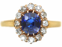 Edwardian 14ct Gold Sapphire & Diamond Oval Cluster Ring