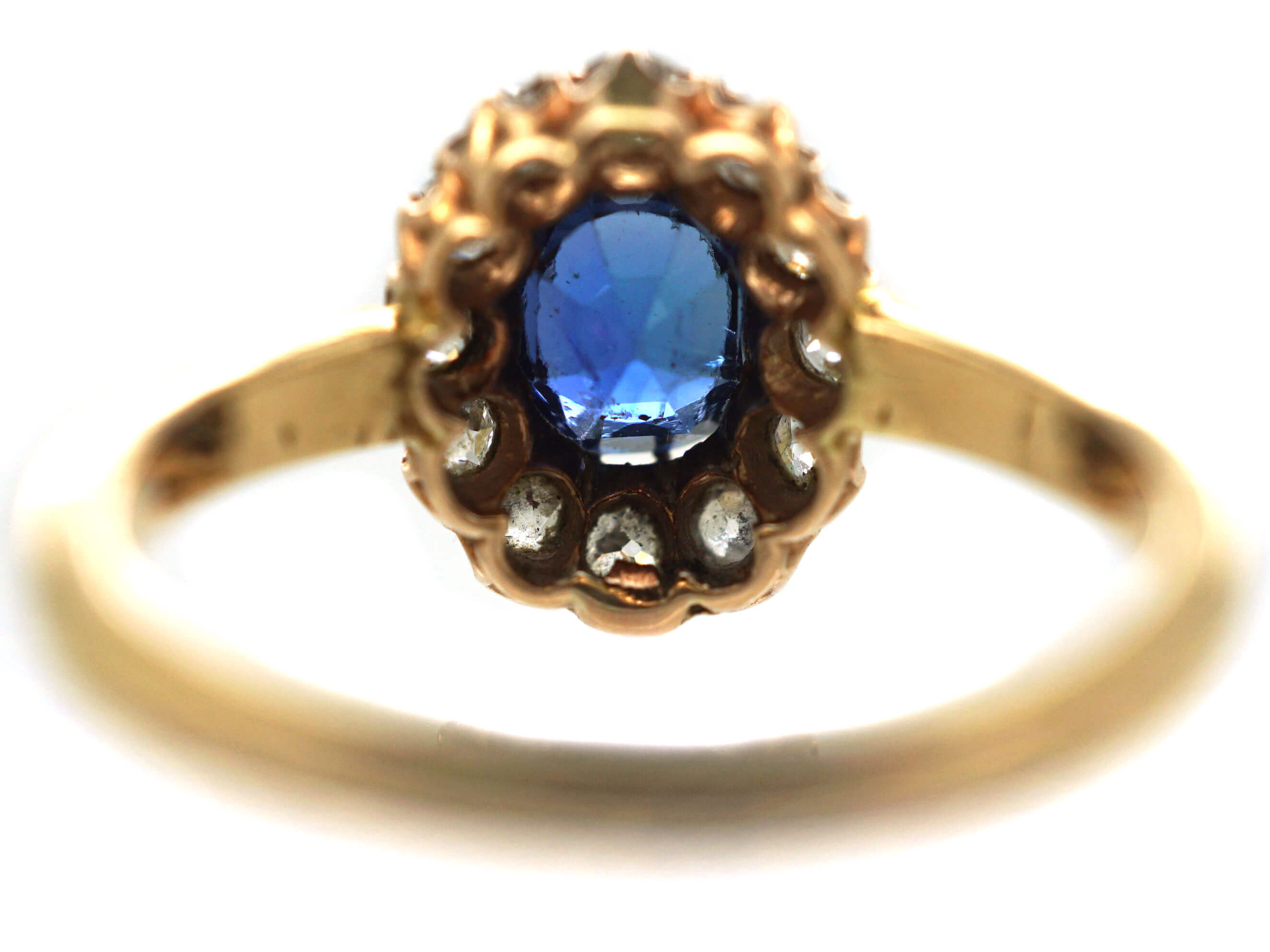 Edwardian 14ct Gold Sapphire & Diamond Oval Cluster Ring (496N) | The ...