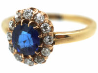 Edwardian 14ct Gold Sapphire & Diamond Oval Cluster Ring