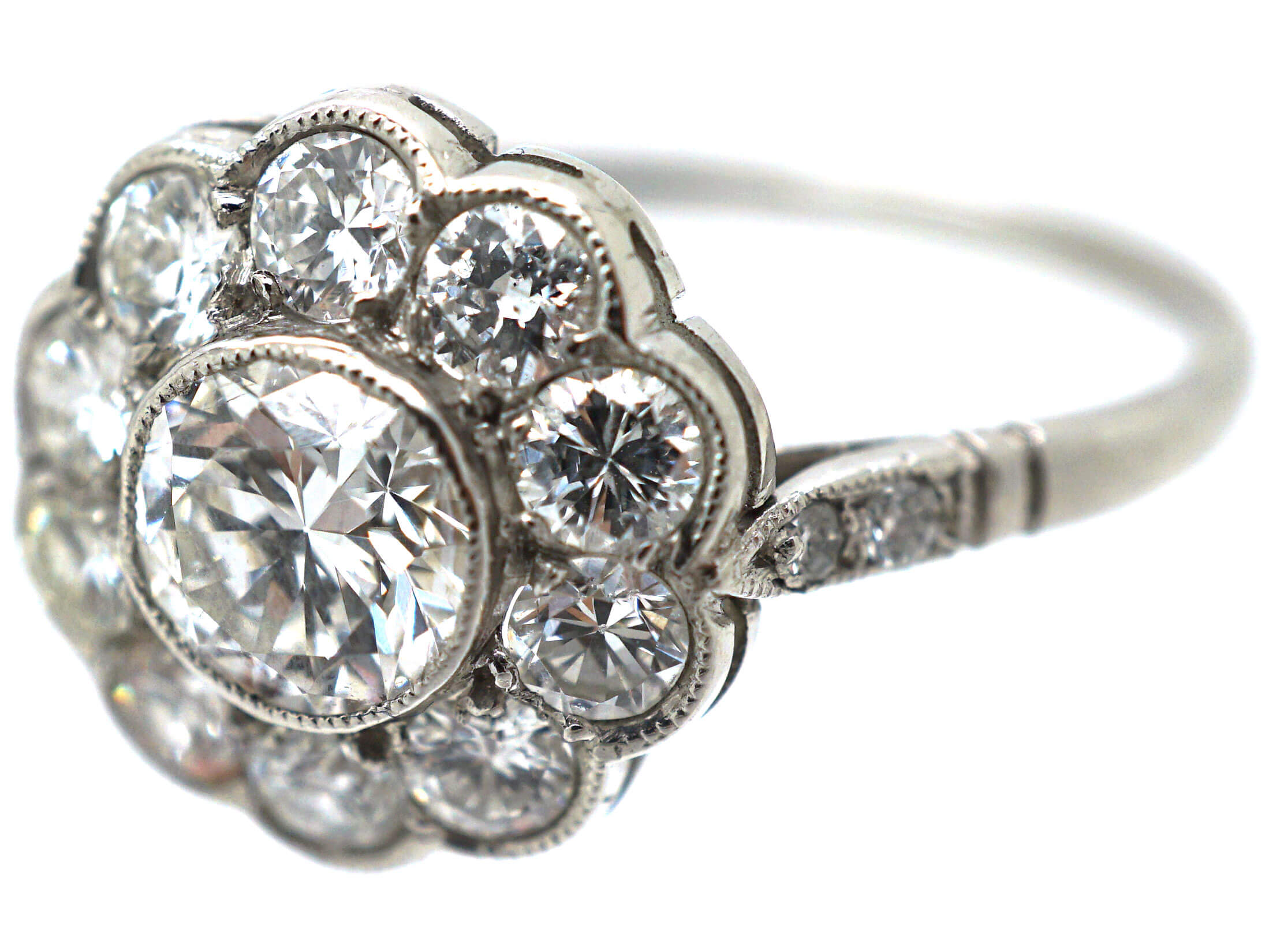 Platinum & Diamond Daisy Cluster Ring (508N) | The Antique Jewellery