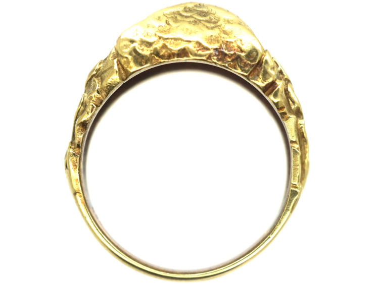 14ct Gold Ring of an Owl with Diamond Eyes with Oak Leaf Shoulders