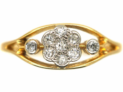 Edwardian 18ct Gold & Platinum Diamond Cluster Ring within a Frame