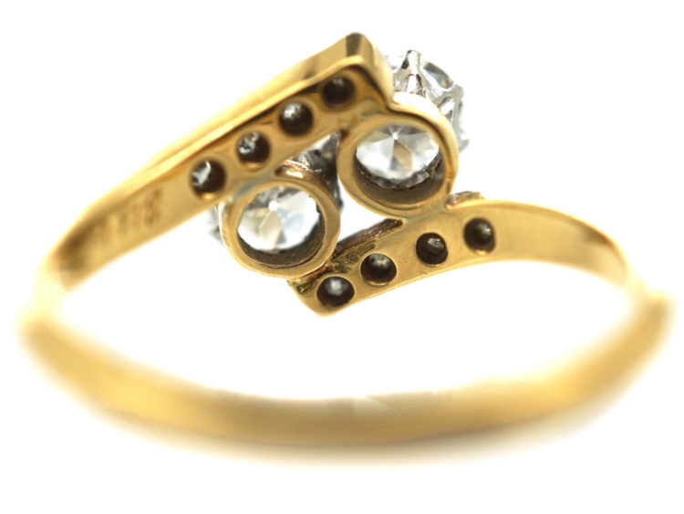 Art Deco 18ct Gold & Platinum, Two Stone Diamond Crossover Ring