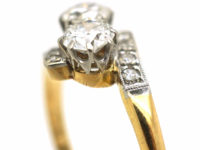 Art Deco 18ct Gold & Platinum, Two Stone Diamond Crossover Ring