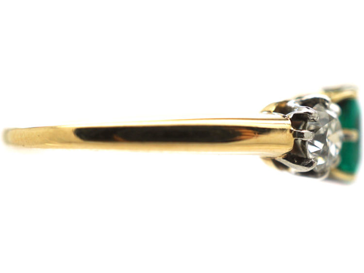Edwardian 18ct Gold Three Stone Emerald & Diamond Ring
