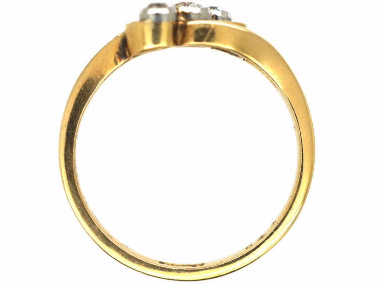 Art Nouveau 18ct Gold & Diamond Three Stone Crossover Ring