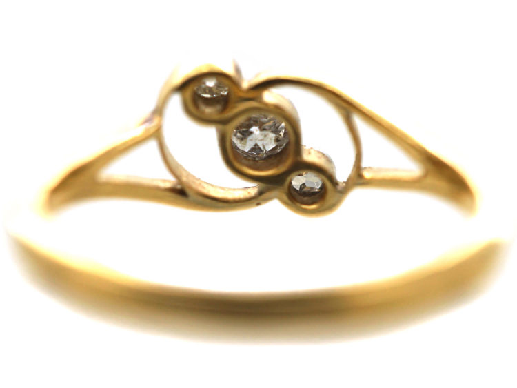 Art Nouveau 18ct Gold & Diamond Three Stone Crossover Ring