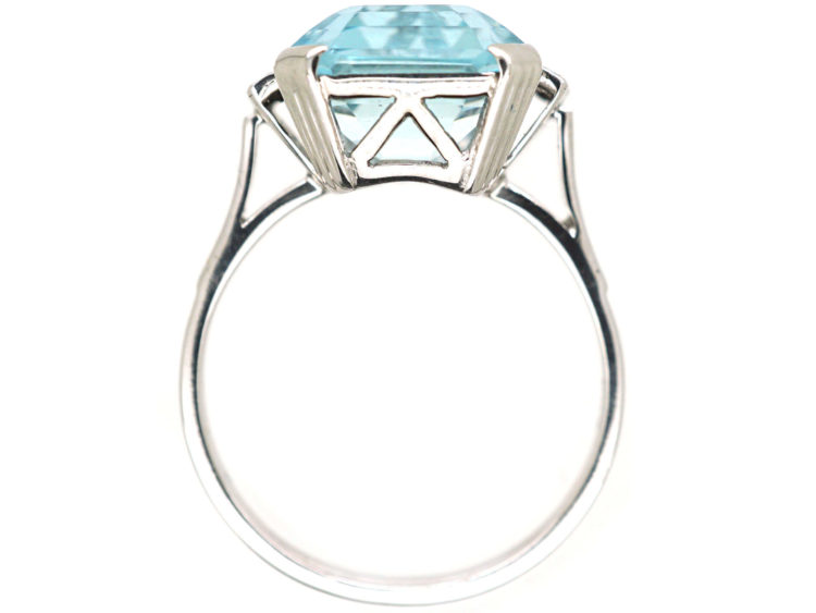 Art Deco 14ct White Gold, Aquamarine & Diamond Ring