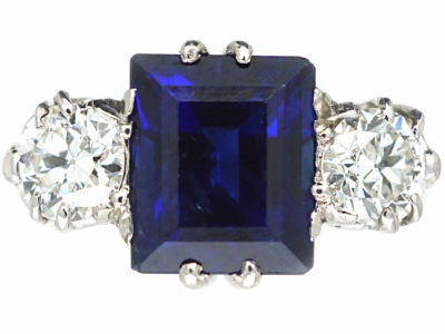 Art Deco Platinum, Sapphire & Diamond Three Stone Ring