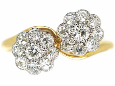 Edwardian 18ct Gold & Platinum Double Diamond Cluster Ring