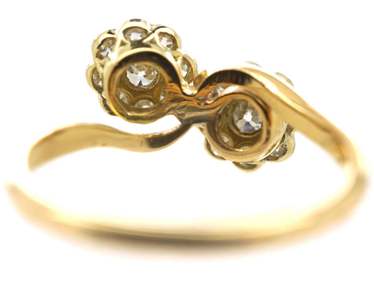 Edwardian 18ct Gold & Platinum Double Diamond Cluster Ring