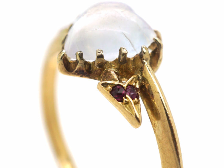 Edwardian 18ct Gold Moonstone Ruby & Diamond Heart & Arrow Ring