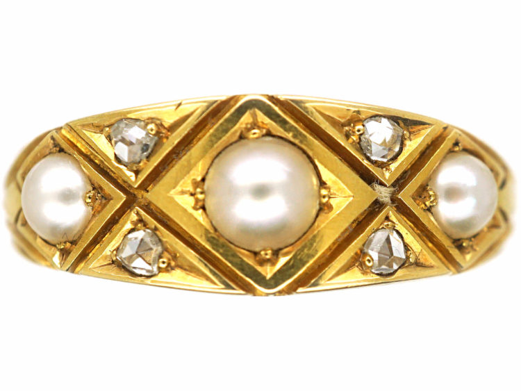 Victorian 18ct Gold Natural Split Pearl & Rose Diamond Ring