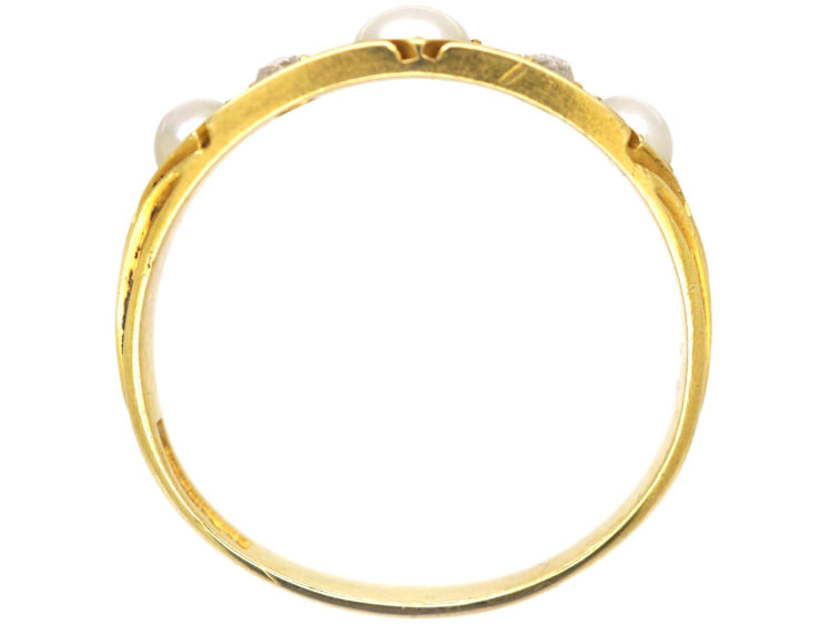 Victorian 18ct Gold Natural Split Pearl & Rose Diamond Ring