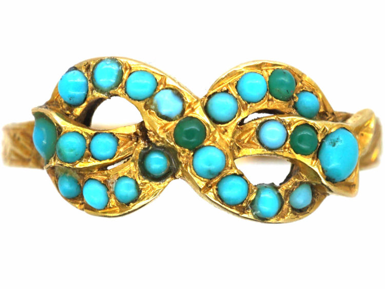 Early Victorian 15ct Gold & Turquoise Bow Ring