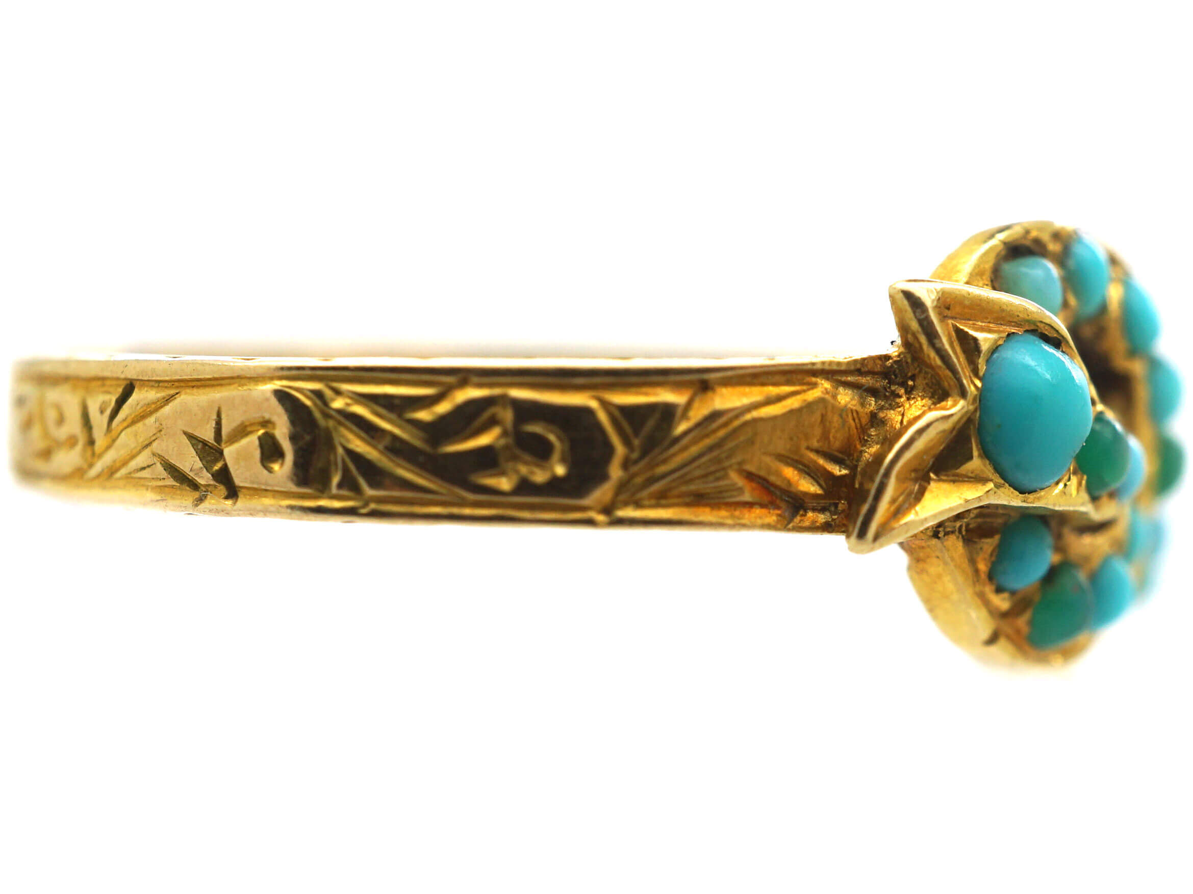 Early Victorian 15ct Gold & Turquoise Bow Ring - The Antique Jewellery