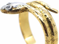 Edwardian 18ct Gold, Platinum & Rose Diamond Snake Ring