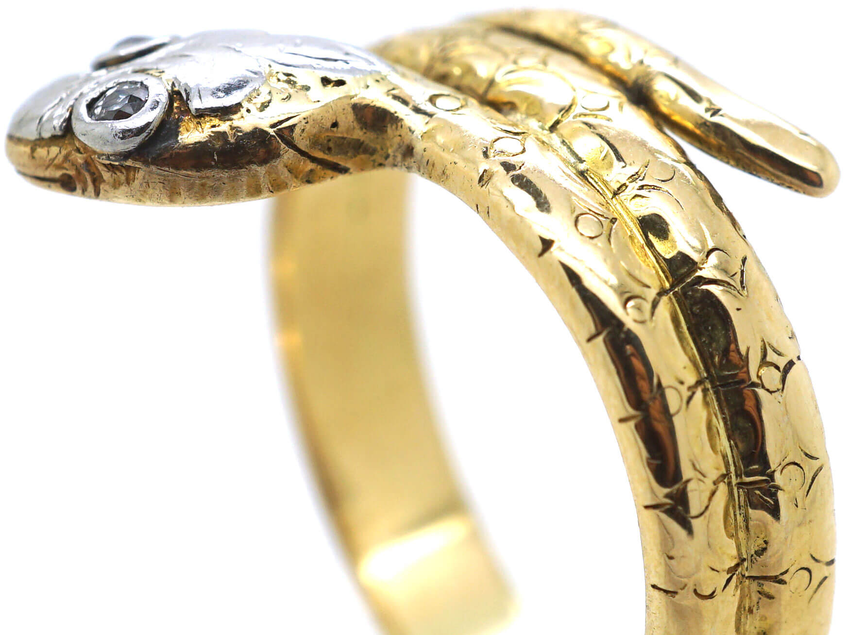 Edwardian 18ct Gold, Platinum & Rose Diamond Snake Ring (532N) | The ...