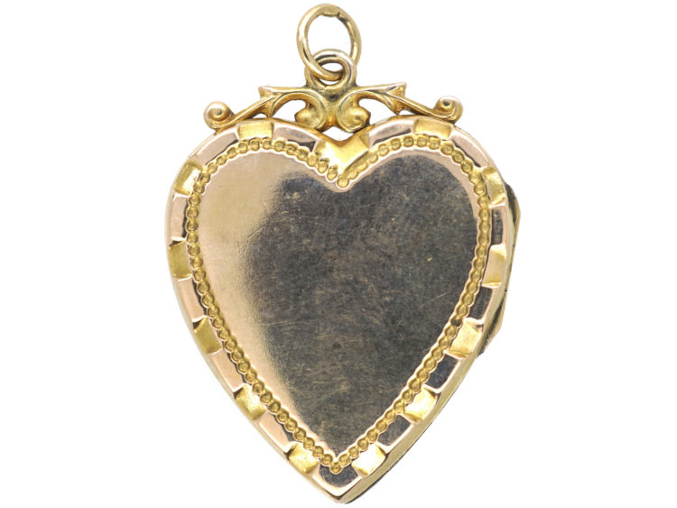 Edwardian 9ct Gold Back & Front Heart Shaped Locket with Swallow Motif