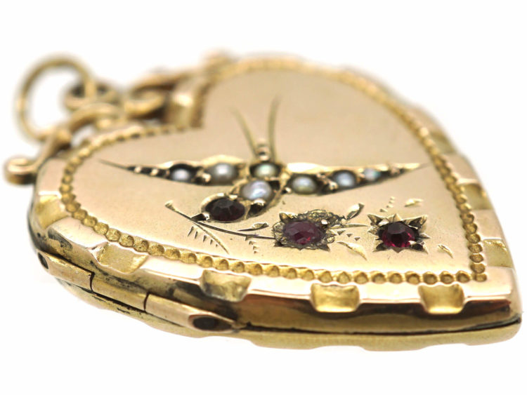 Edwardian 9ct Gold Back & Front Heart Shaped Locket with Swallow Motif
