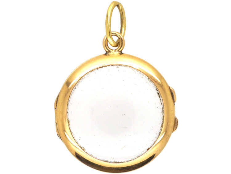 French 18ct Gold Round Double Sided Crystal Locket