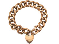 Edwardian 9ct Gold Large Curb Link Bracelet with 9ct Gold Padlock