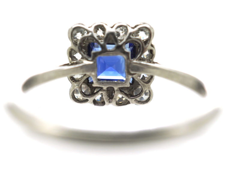 Art Deco Platinum Sapphire & Diamond Square Ring