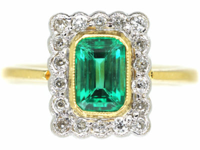 18ct Gold, Emerald & Diamond Rectangular Ring