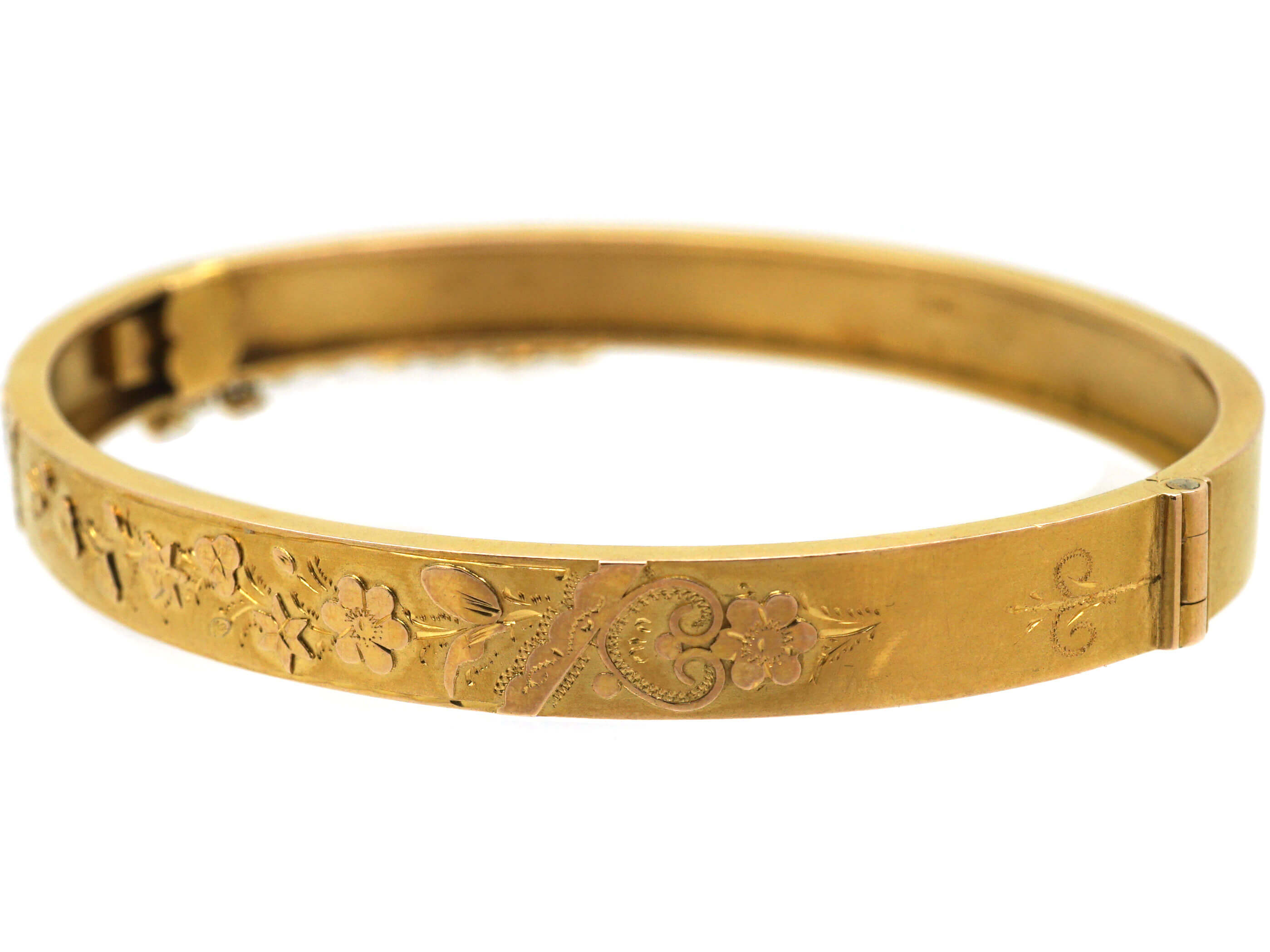 Victorian 9ct Two Colour Gold Bangle with Flower Motif (500N) | The ...