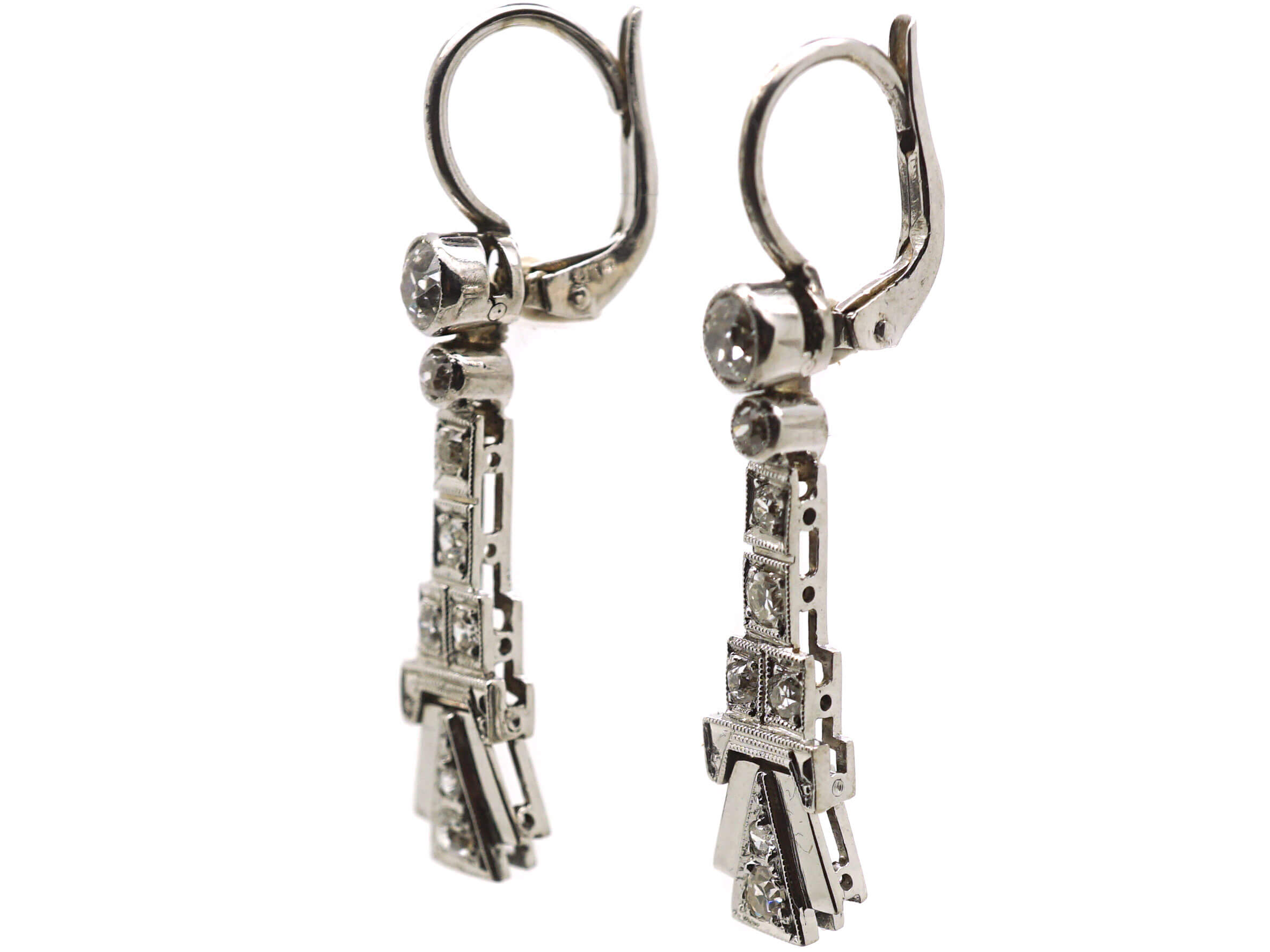 Art Deco 18ct White Gold & Diamond Drop Earrings (537N) | The Antique ...