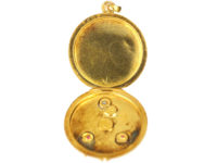 French 18ct Gold Round Locket with Bow & Drops Motif