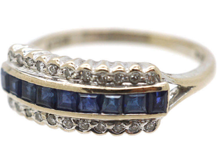 18ct White Gold, Sapphire & Diamond Three Row Ring