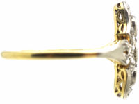 Art Deco 14ct Gold & Platinum & Diamond Three Stone Diamond Ring with Rose Diamond Detail
