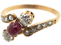 Edwardian 18ct Gold Cabochon Ruby & Diamond Crossover Ring