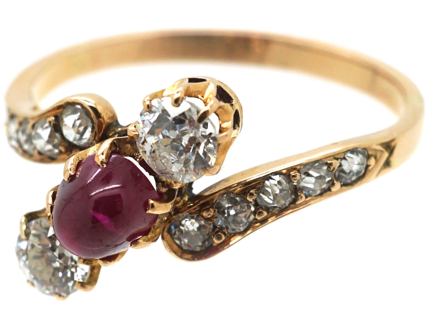 Edwardian 18ct Gold Cabochon Ruby & Diamond Crossover Ring (561N) | The ...