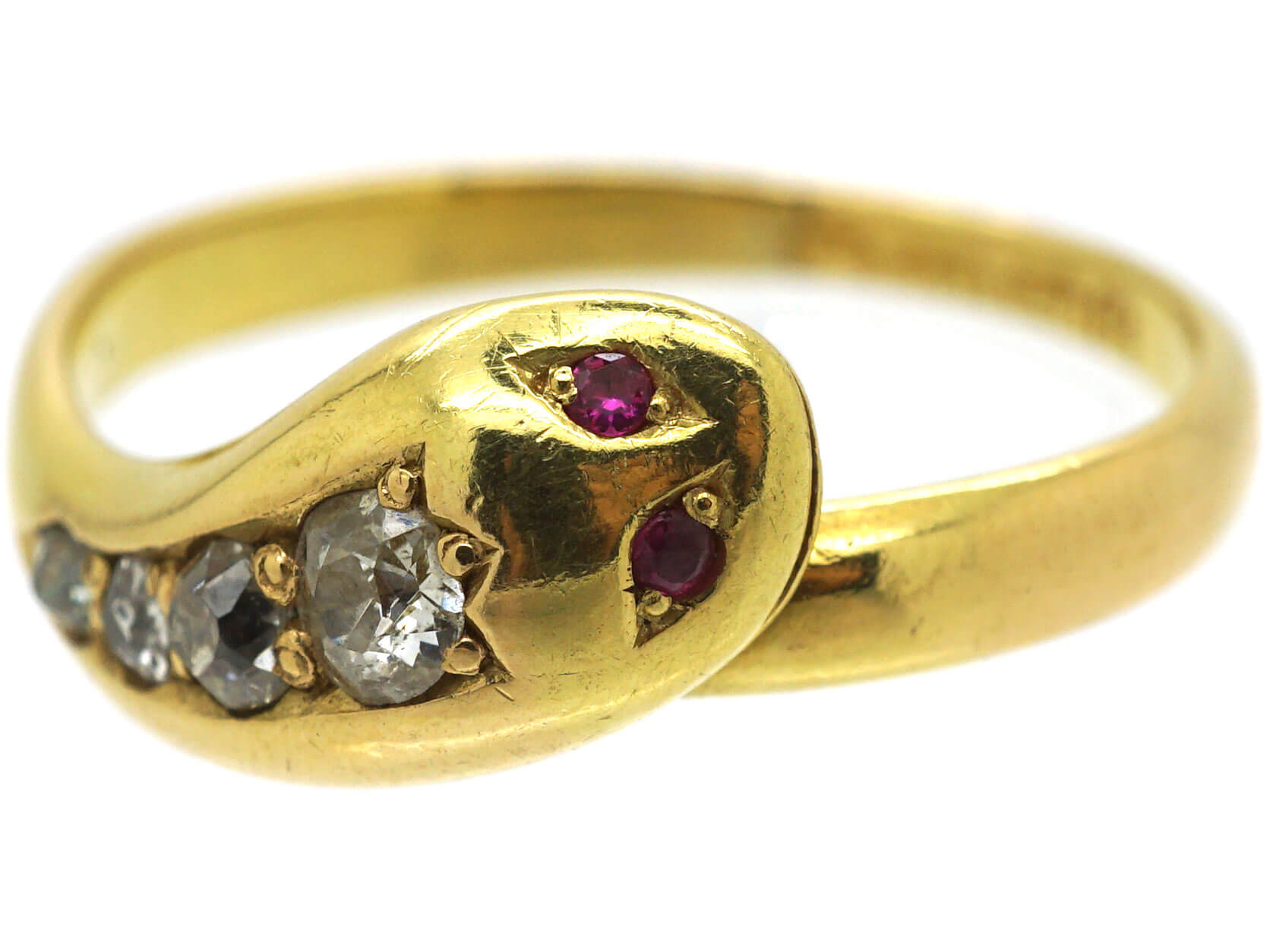 Victorian 18ct Gold Snake Ring set with Diamonds with Ruby Eyes (511N ...