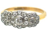 Edwardian 18ct Gold, Platinum & Diamond Triple Cluster Ring
