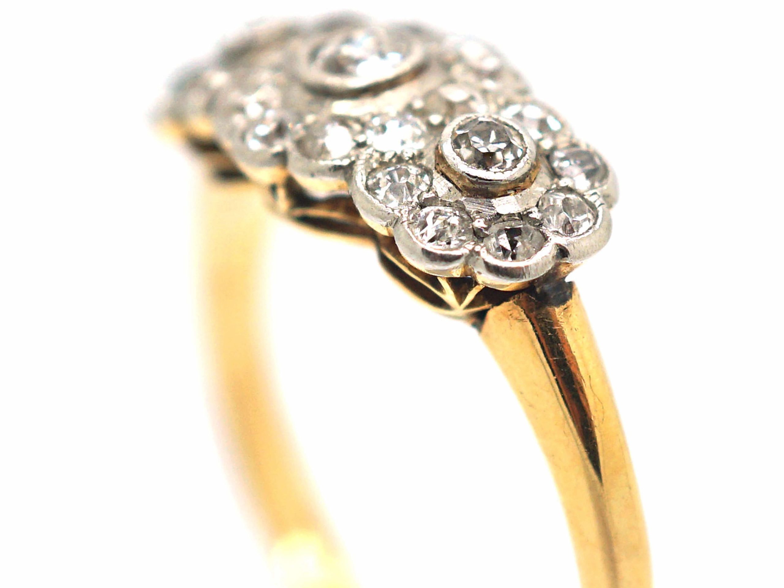 Edwardian 18ct Gold, Platinum & Diamond Triple Cluster Ring (363G ...