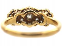Edwardian 18ct Gold, Platinum & Diamond Triple Cluster Ring