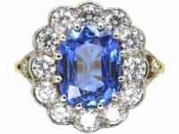 18ct Gold Large Sapphire & Diamond Cluster Ring