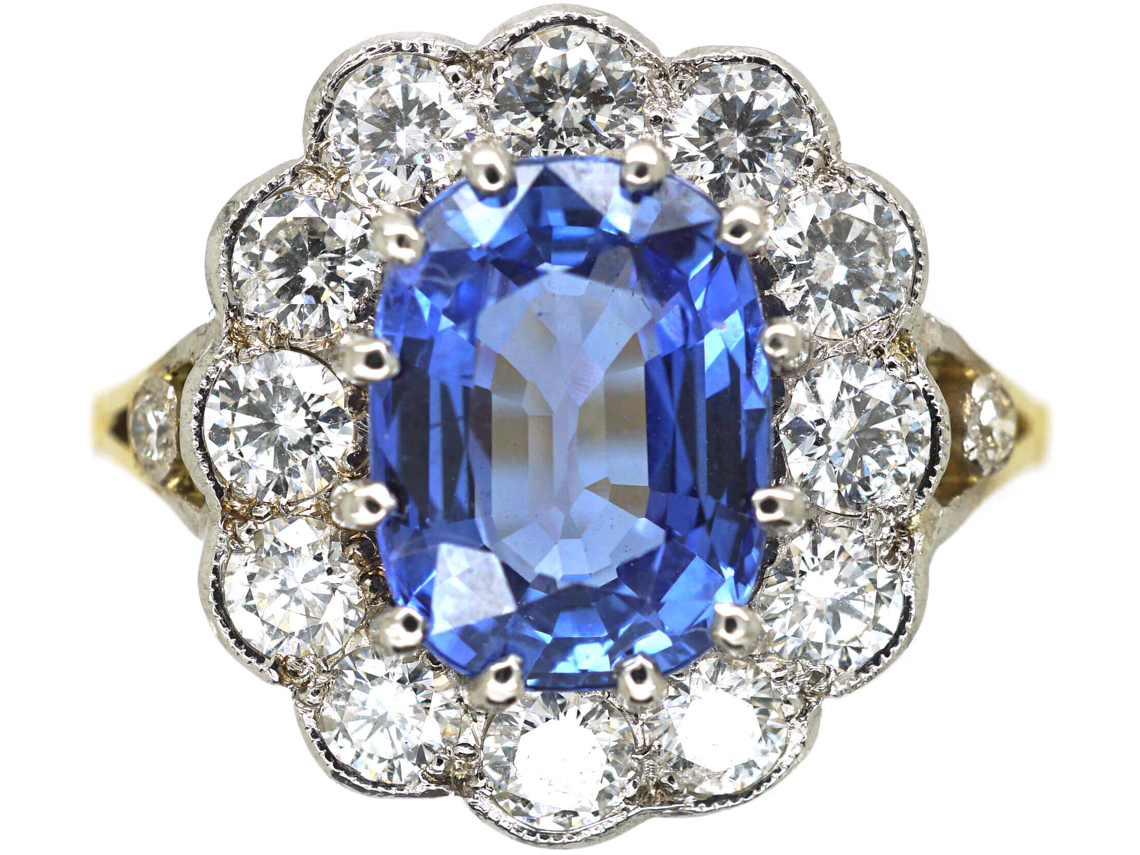 18ct Gold Large Sapphire & Diamond Cluster Ring (629N) | The Antique ...