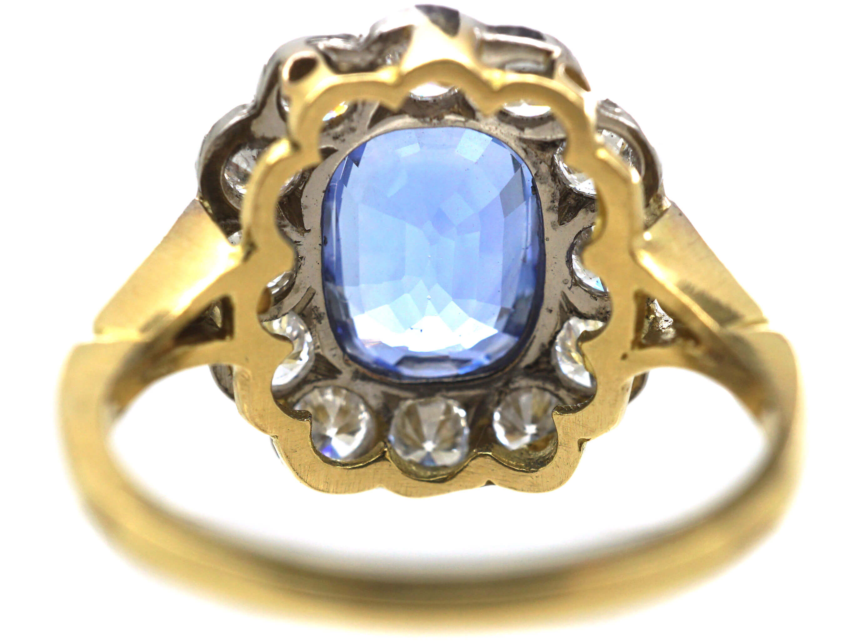18ct Gold Large Sapphire & Diamond Cluster Ring (629N) | The Antique ...
