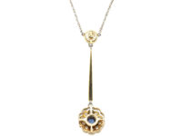 Edwardian 15ct Gold & Platinum, Sapphire & Diamond Drop Pendant on Platinum Chain