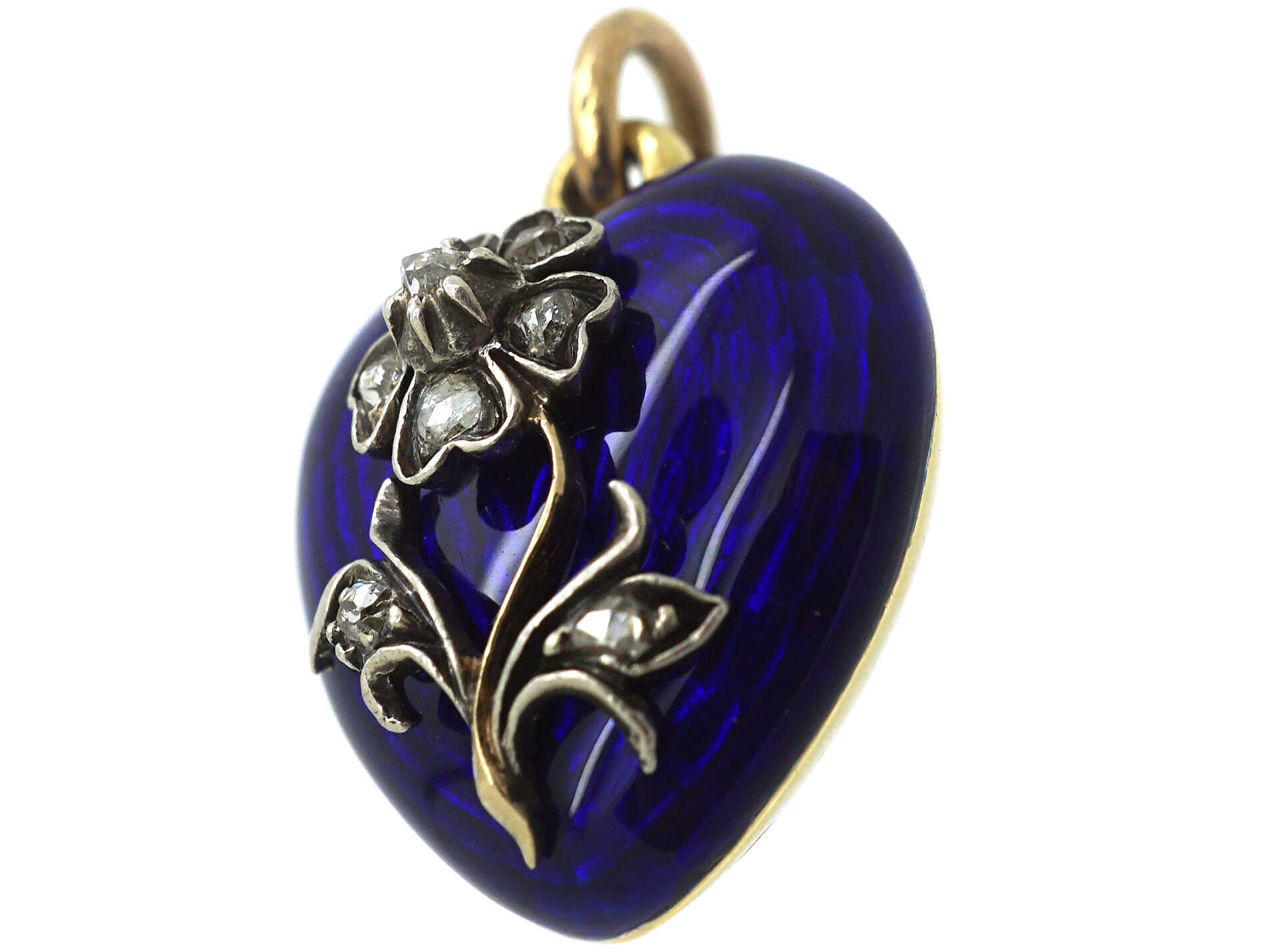 Victorian Blue Enamel & Rose Diamond Forget me Not Heart Pendant with ...