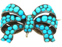 Victorian Bow Brooch Pave Set with Turquoise