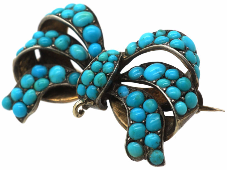 Victorian Bow Brooch Pave Set with Turquoise