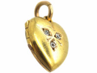 Edwardian 15ct Gold Heart Shaped Locket set with Three Diamonds
