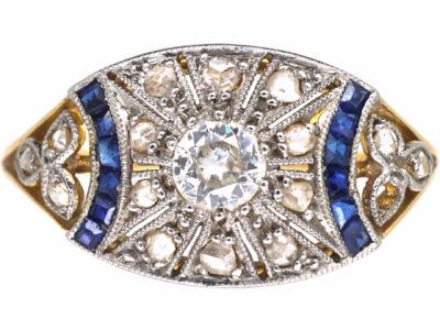 Art Deco 18ct Gold & Platinum, Sapphire & Diamond Geometric Ring